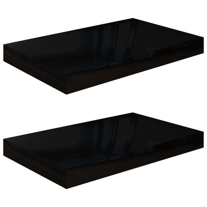 Plovoucí Nástěnné Police 2 Ks Lesklé Černé 40 X 23 X 3,8 Cm Mdf Černá S Vysokým Leskem