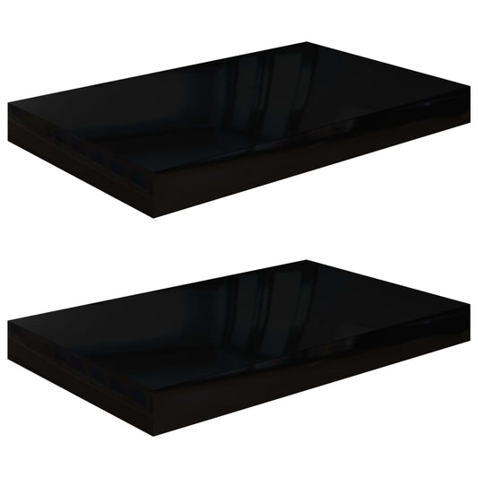 Plovoucí Nástěnné Police 2 Ks Lesklé Černé 40 X 23 X 3,8 Cm Mdf Černá S Vysokým Leskem