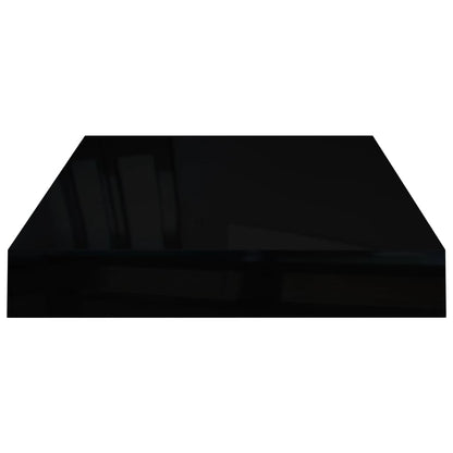 Plovoucí Nástěnné Police 2 Ks Lesklé Černé 40 X 23 X 3,8 Cm Mdf Černá S Vysokým Leskem