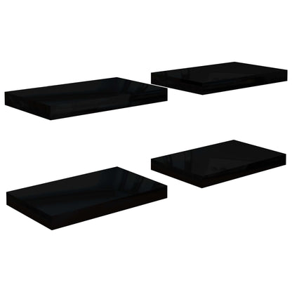 Plovoucí Nástěnné Police 4 Ks Lesklé Černé 40 X 23 X 3,8 Cm Mdf Černá S Vysokým Leskem