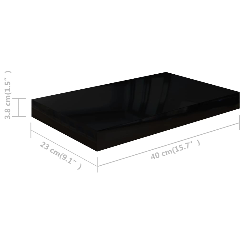 Plovoucí Nástěnné Police 4 Ks Lesklé Černé 40 X 23 X 3,8 Cm Mdf Černá S Vysokým Leskem