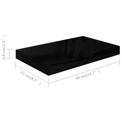 Plovoucí Nástěnné Police 4 Ks Lesklé Černé 40 X 23 X 3,8 Cm Mdf Černá S Vysokým Leskem