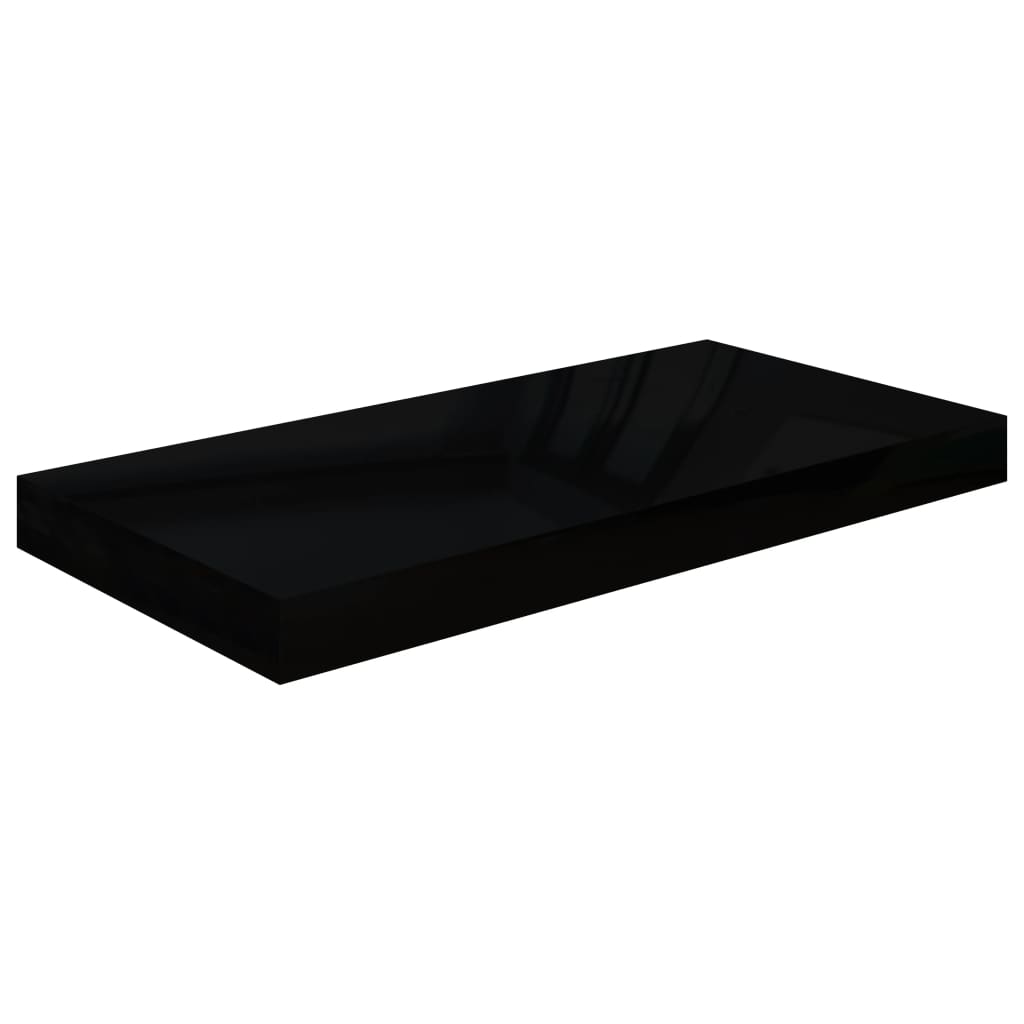 Plovoucí Nástěnná Police Černá Vysoký Lesk 50 X 23 X 3,8 Cm Mdf Černá S Vysokým Leskem