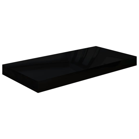 Plovoucí Nástěnná Police Černá Vysoký Lesk 50 X 23 X 3,8 Cm Mdf Černá S Vysokým Leskem