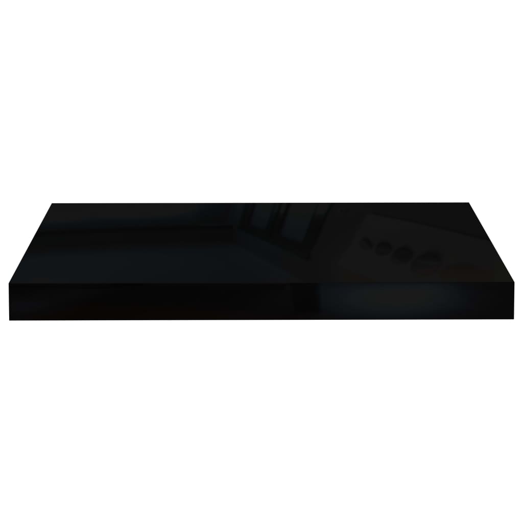 Plovoucí Nástěnná Police Černá Vysoký Lesk 50 X 23 X 3,8 Cm Mdf Černá S Vysokým Leskem