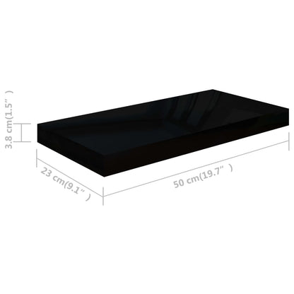 Plovoucí Nástěnná Police Černá Vysoký Lesk 50 X 23 X 3,8 Cm Mdf Černá S Vysokým Leskem