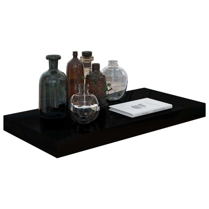 Plovoucí Nástěnné Police 2 Ks Lesklé Černé 50 X 23 X 3,8 Cm Mdf Černá S Vysokým Leskem