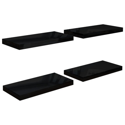 Plovoucí Nástěnné Police 4 Ks Lesklé Černé 50 X 23 X 3,8 Cm Mdf Černá S Vysokým Leskem
