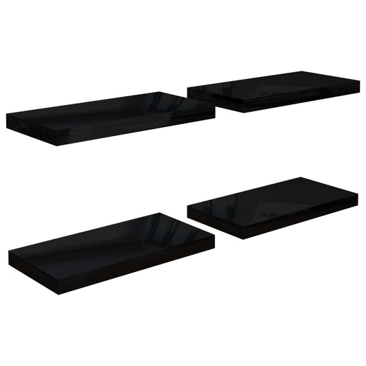 Plovoucí Nástěnné Police 4 Ks Lesklé Černé 50 X 23 X 3,8 Cm Mdf Černá S Vysokým Leskem