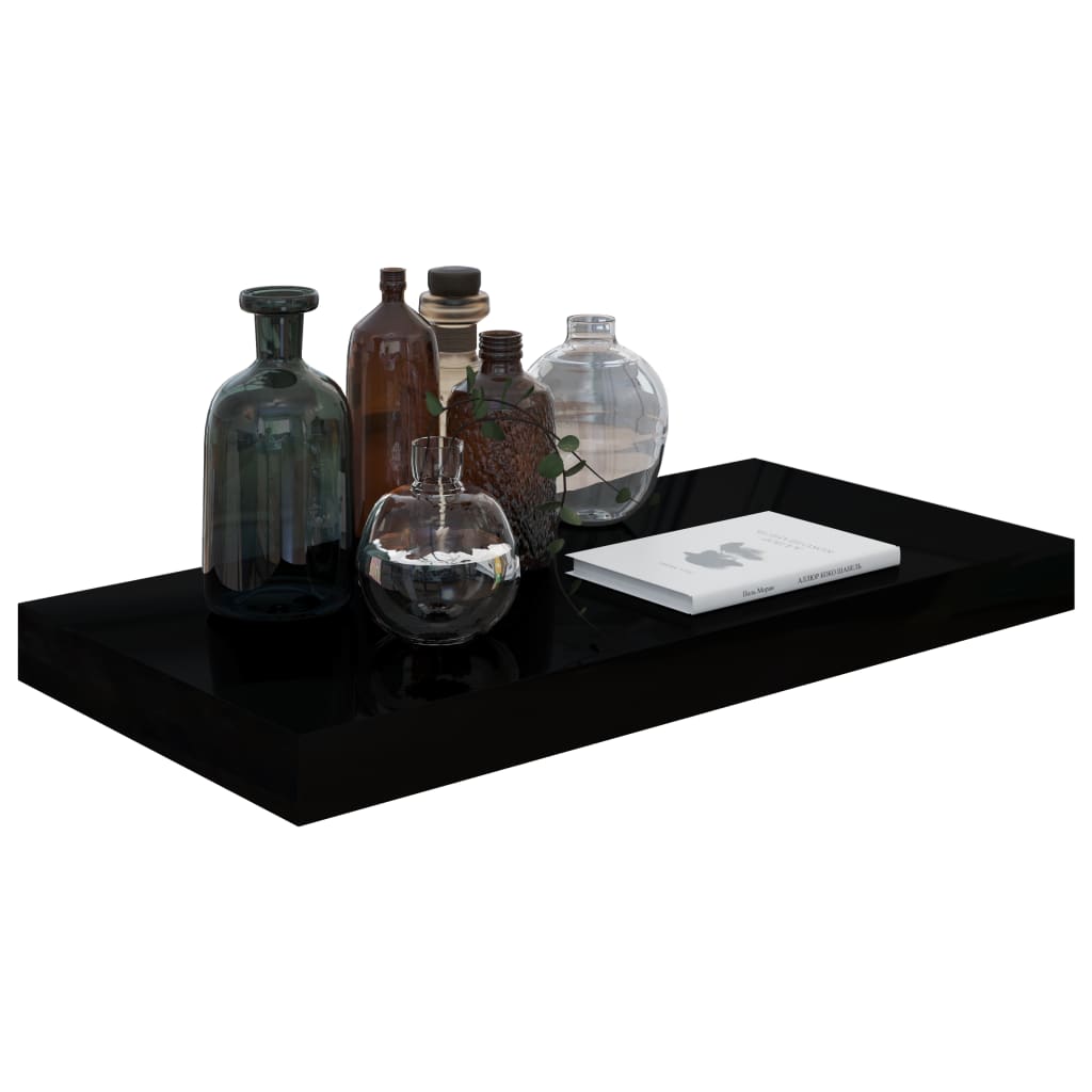 Plovoucí Nástěnné Police 4 Ks Lesklé Černé 50 X 23 X 3,8 Cm Mdf Černá S Vysokým Leskem