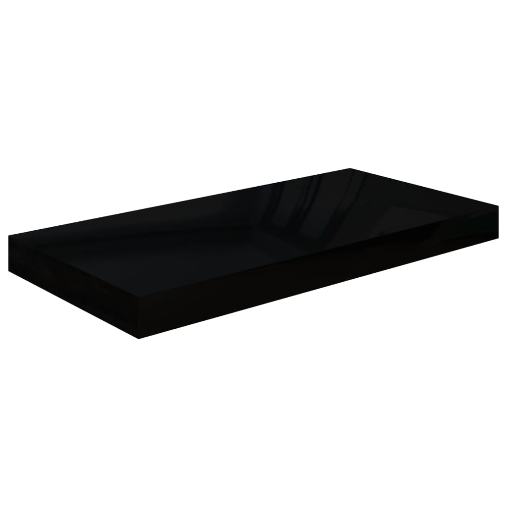 Plovoucí Nástěnné Police 4 Ks Lesklé Černé 50 X 23 X 3,8 Cm Mdf Černá S Vysokým Leskem