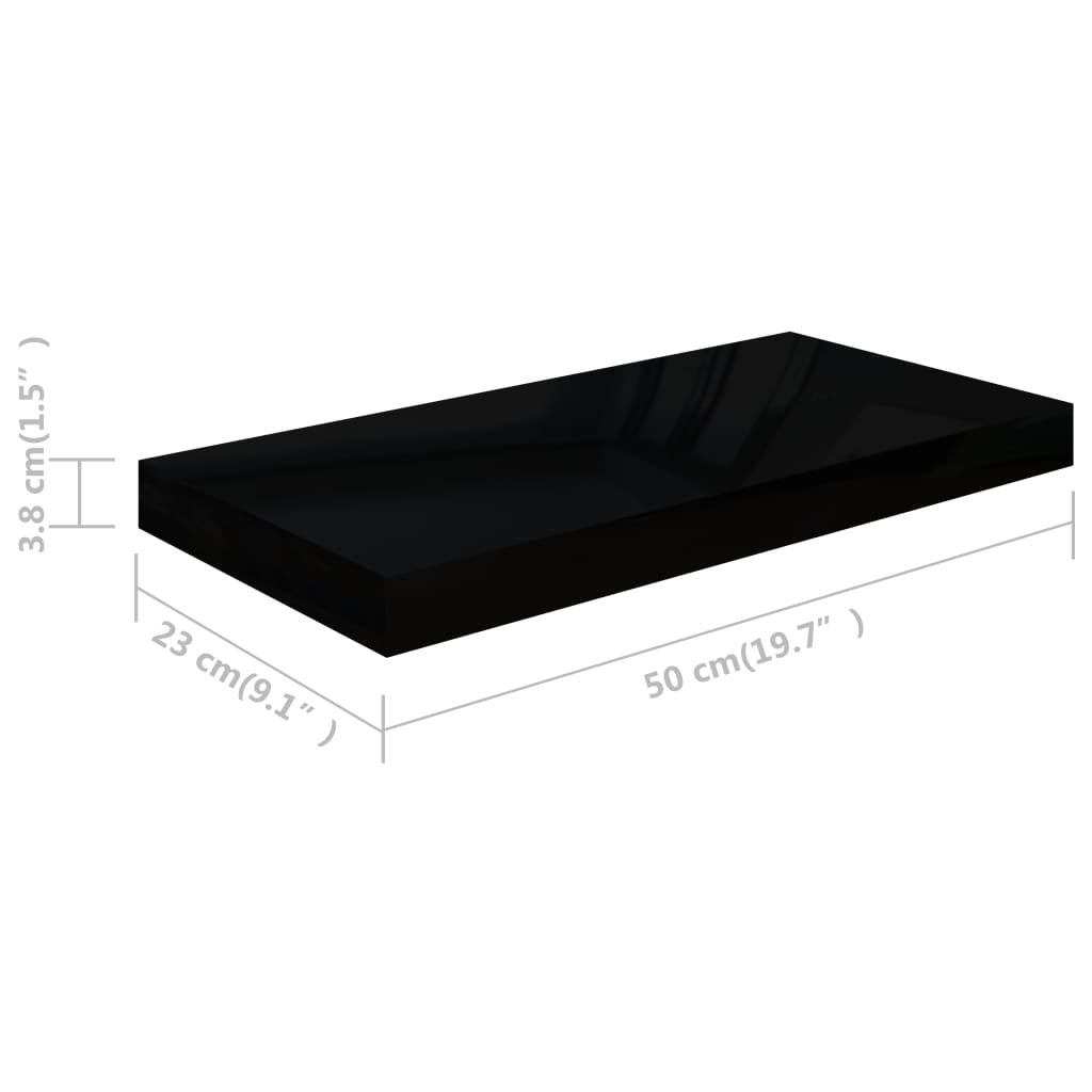 Plovoucí Nástěnné Police 4 Ks Lesklé Černé 50 X 23 X 3,8 Cm Mdf Černá S Vysokým Leskem