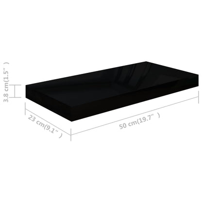 Plovoucí Nástěnné Police 4 Ks Lesklé Černé 50 X 23 X 3,8 Cm Mdf Černá S Vysokým Leskem