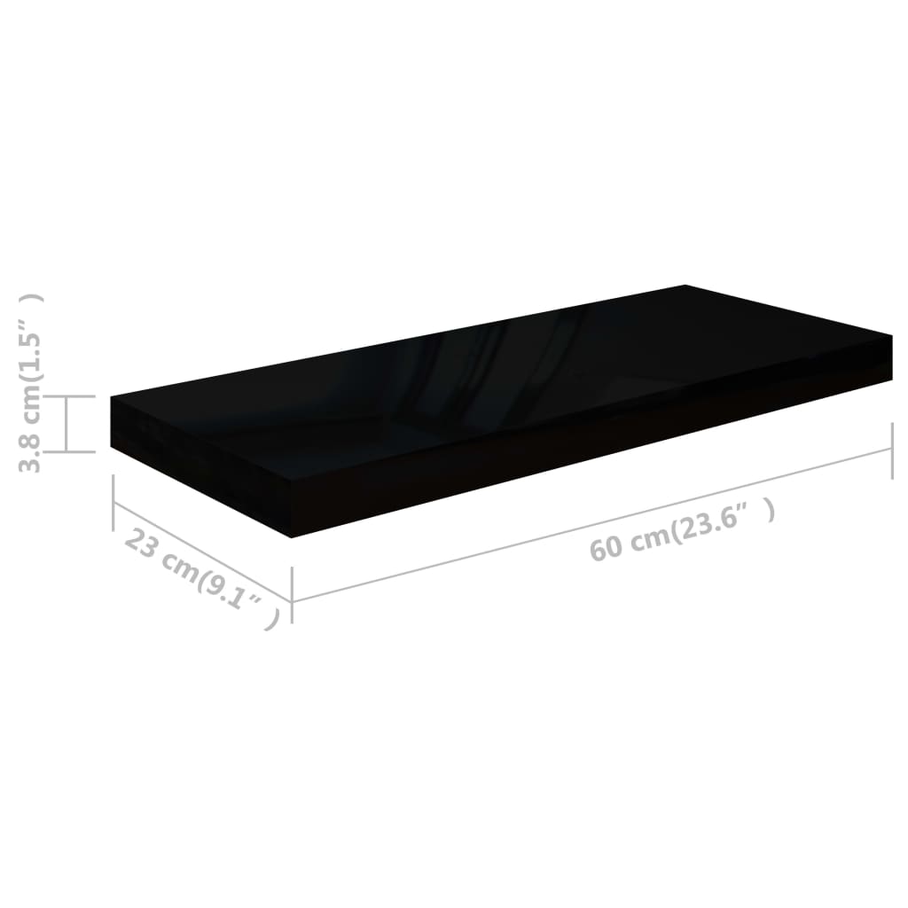 Plovoucí Nástěnná Police Černá Vysoký Lesk 60X23,5X3,8 Cm Mdf Černá S Vysokým Leskem
