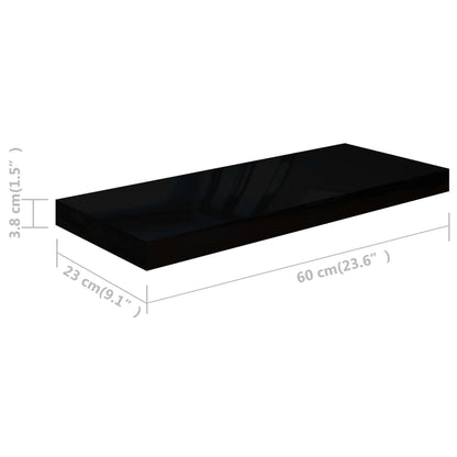 Plovoucí Nástěnná Police Černá Vysoký Lesk 60X23,5X3,8 Cm Mdf Černá S Vysokým Leskem