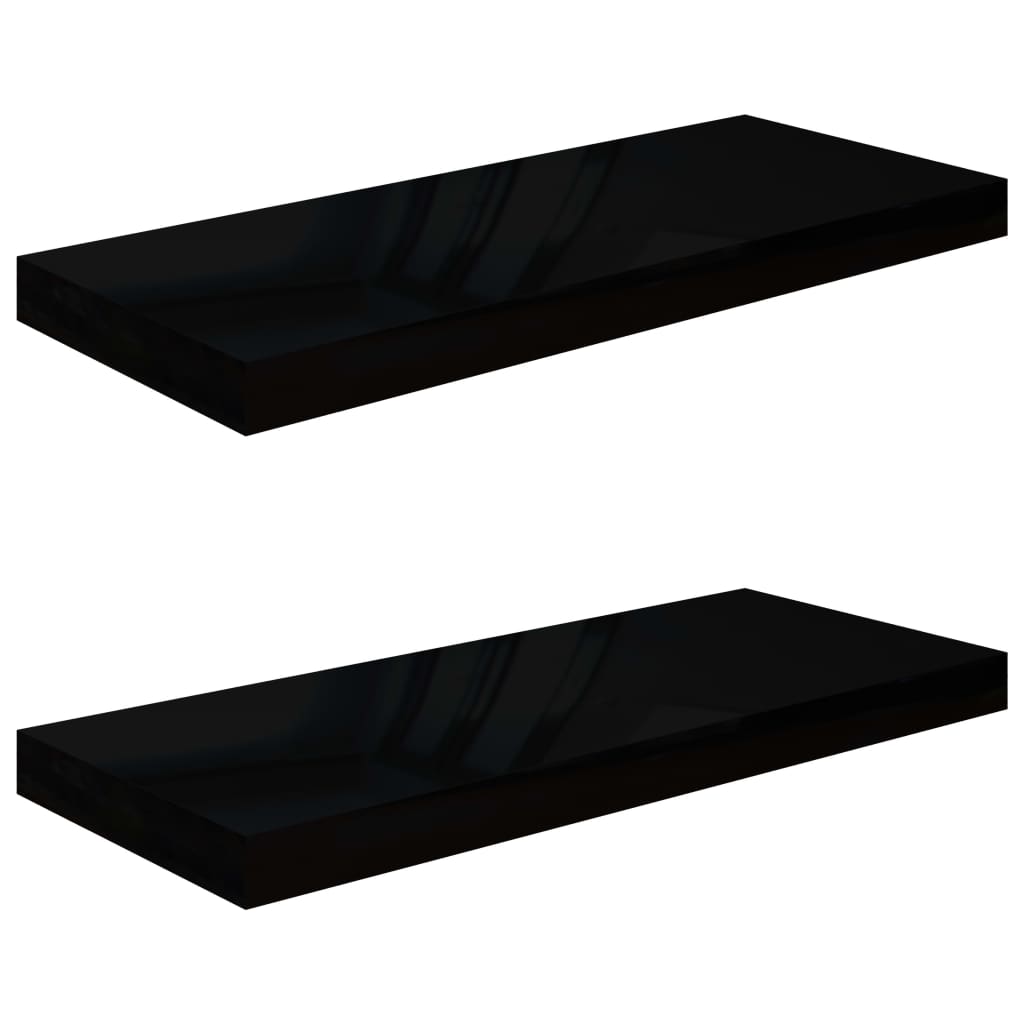 Plovoucí Nástěnné Police 2 Ks Lesklé Černé 60X23,5X3,8 Cm Mdf Černá S Vysokým Leskem