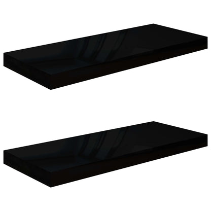 Plovoucí Nástěnné Police 2 Ks Lesklé Černé 60X23,5X3,8 Cm Mdf Černá S Vysokým Leskem