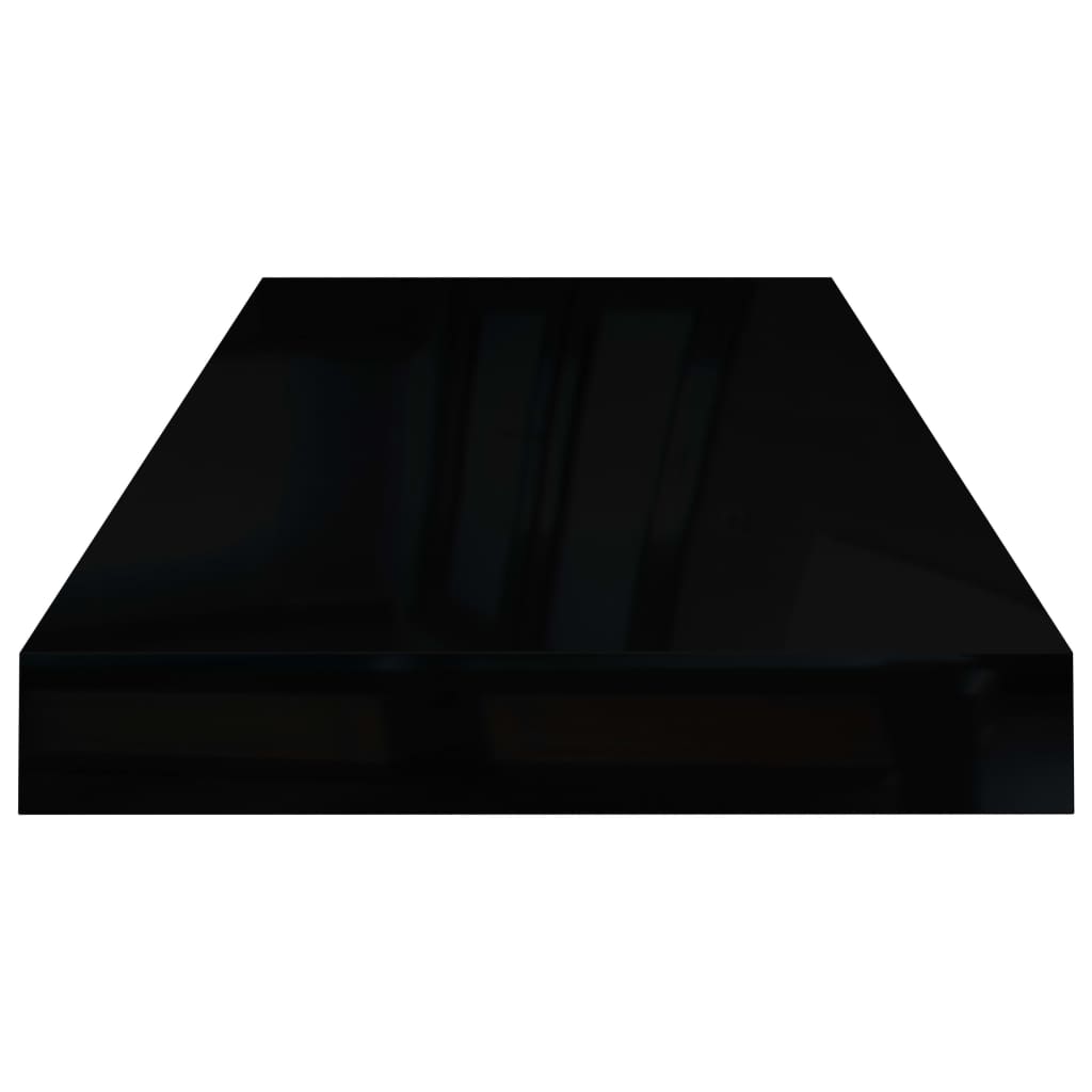 Plovoucí Nástěnné Police 2 Ks Lesklé Černé 60X23,5X3,8 Cm Mdf Černá S Vysokým Leskem