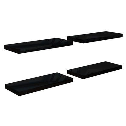 Plovoucí Nástěnné Police 4 Ks Lesklé Černé 60X23,5X3,8 Cm Mdf Černá S Vysokým Leskem