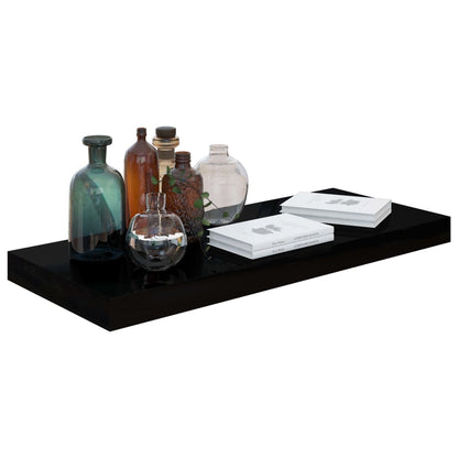 Plovoucí Nástěnné Police 4 Ks Lesklé Černé 60X23,5X3,8 Cm Mdf Černá S Vysokým Leskem