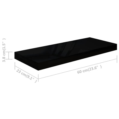 Plovoucí Nástěnné Police 4 Ks Lesklé Černé 60X23,5X3,8 Cm Mdf Černá S Vysokým Leskem