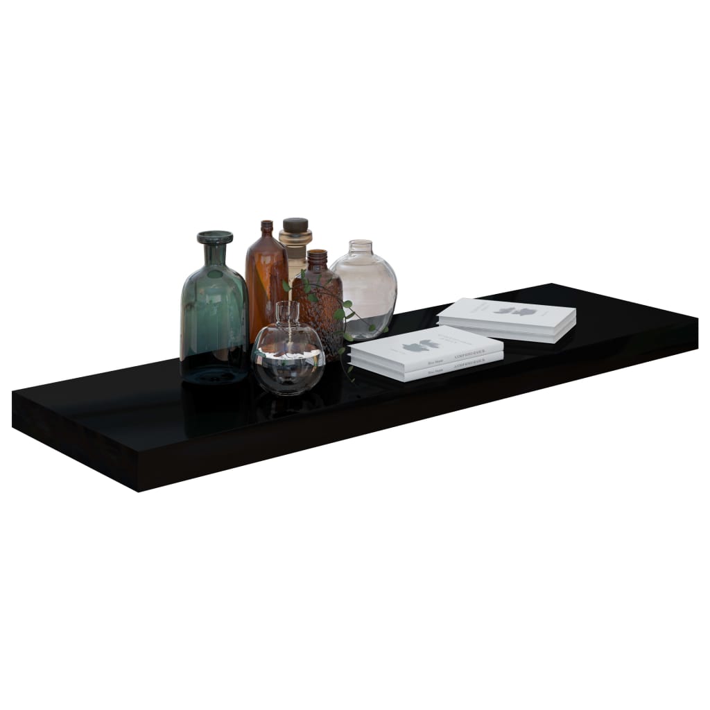 Plovoucí Nástěnná Police Černá Vysoký Lesk 80X23,5X3,8 Cm Mdf Černá S Vysokým Leskem
