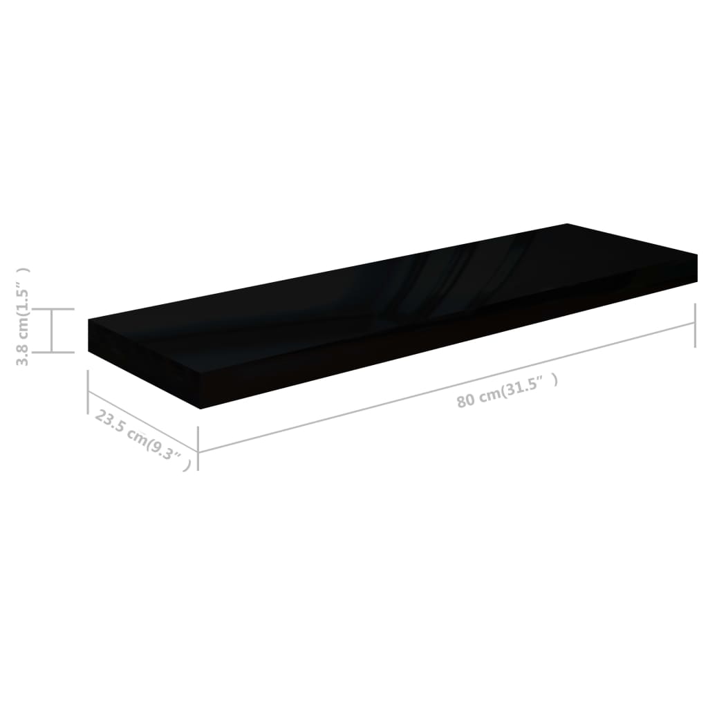 Plovoucí Nástěnná Police Černá Vysoký Lesk 80X23,5X3,8 Cm Mdf Černá S Vysokým Leskem