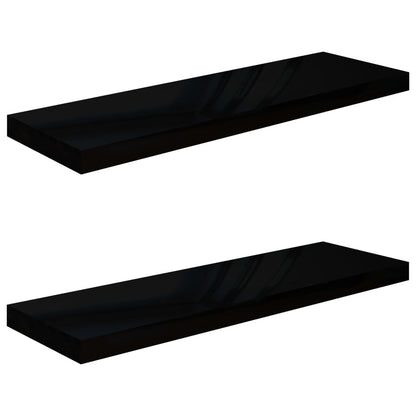 Plovoucí Nástěnné Police 2 Ks Lesklé Černé 80X23,5X3,8 Cm Mdf Černá S Vysokým Leskem