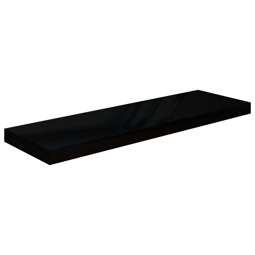 Plovoucí Nástěnné Police 2 Ks Lesklé Černé 80X23,5X3,8 Cm Mdf Černá S Vysokým Leskem