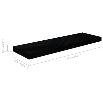 Plovoucí Nástěnné Police 2 Ks Lesklé Černé 80X23,5X3,8 Cm Mdf Černá S Vysokým Leskem