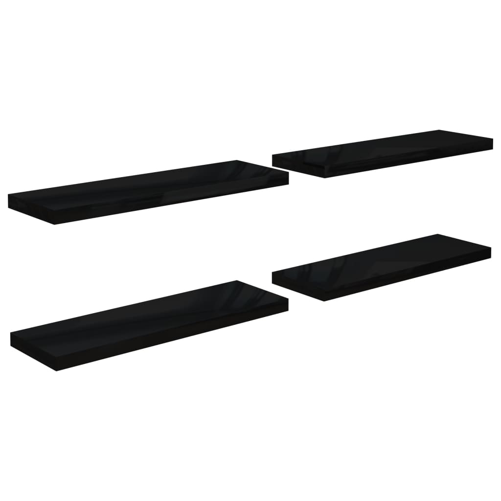 Plovoucí Nástěnné Police 4 Ks Lesklé Černé 80X23,5X3,8 Cm Mdf Černá S Vysokým Leskem