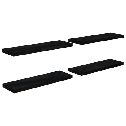 Plovoucí Nástěnné Police 4 Ks Lesklé Černé 80X23,5X3,8 Cm Mdf Černá S Vysokým Leskem