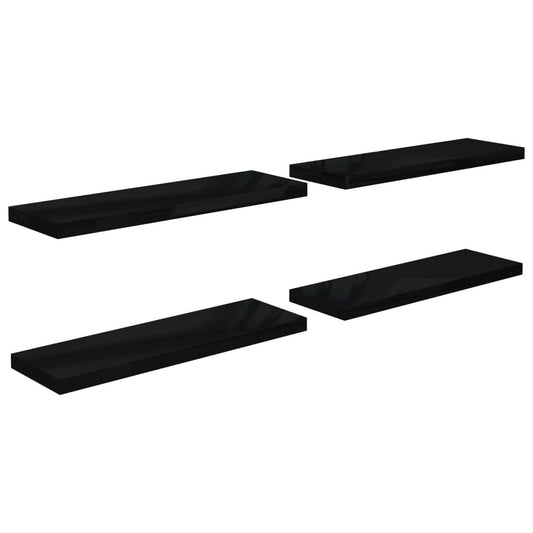 Plovoucí Nástěnné Police 4 Ks Lesklé Černé 80X23,5X3,8 Cm Mdf Černá S Vysokým Leskem
