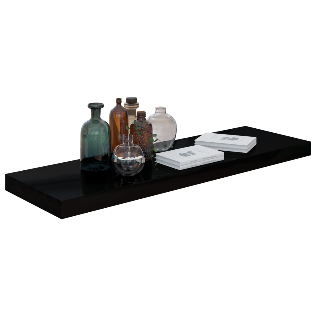Plovoucí Nástěnné Police 4 Ks Lesklé Černé 80X23,5X3,8 Cm Mdf Černá S Vysokým Leskem