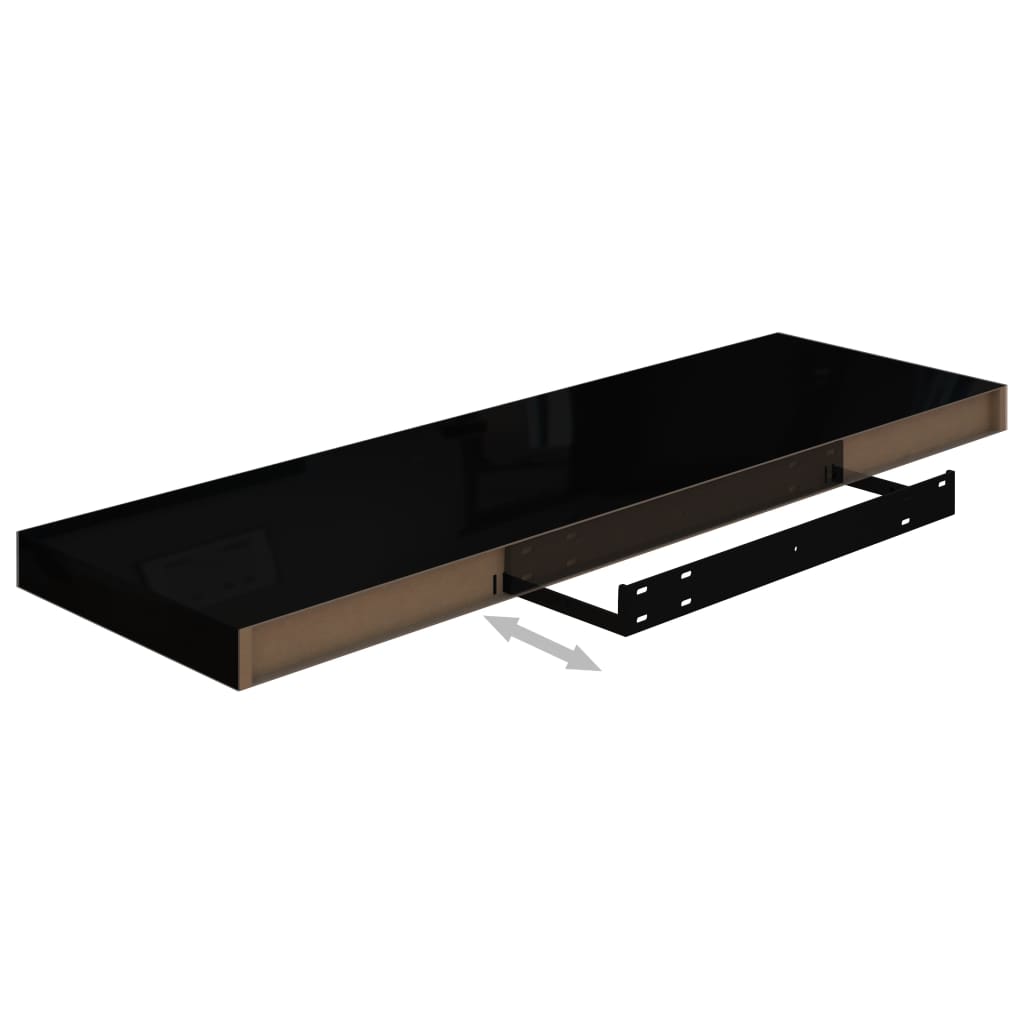 Plovoucí Nástěnné Police 4 Ks Lesklé Černé 80X23,5X3,8 Cm Mdf Černá S Vysokým Leskem