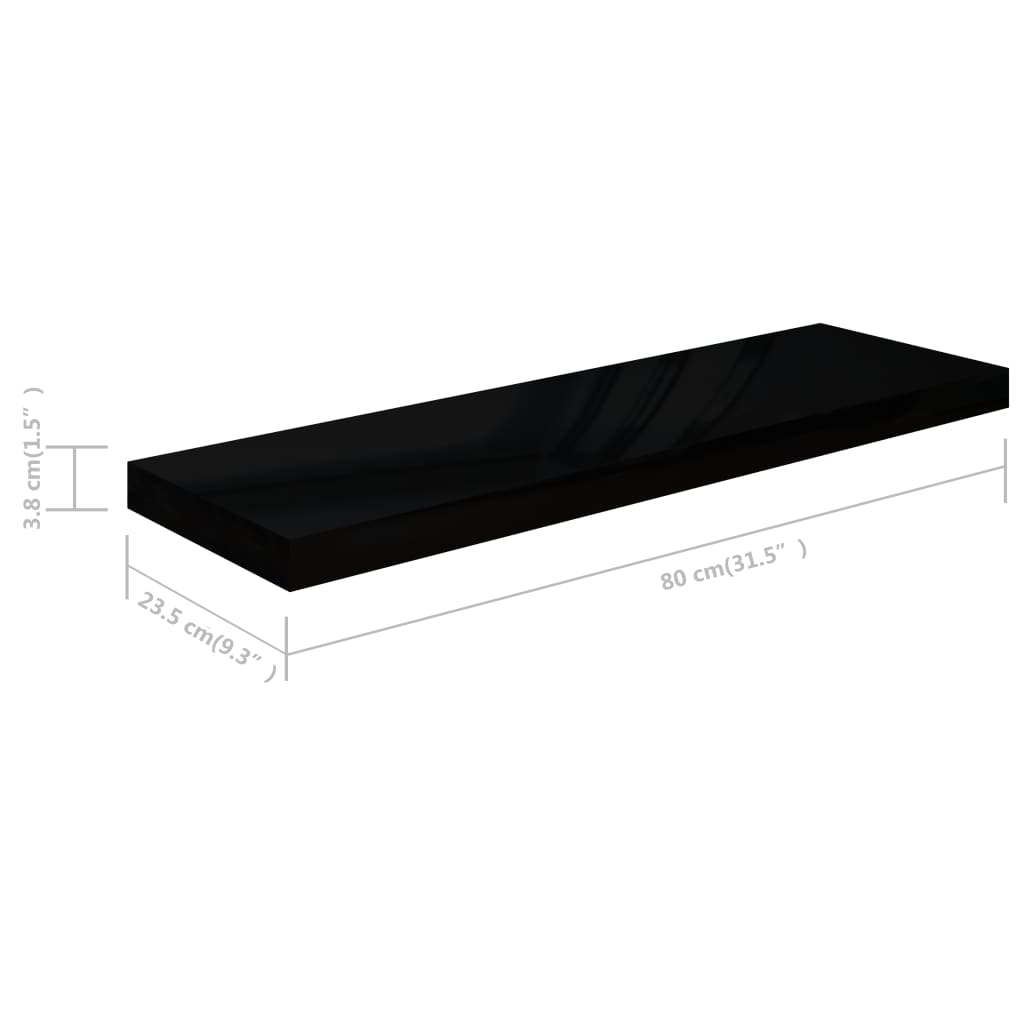 Plovoucí Nástěnné Police 4 Ks Lesklé Černé 80X23,5X3,8 Cm Mdf Černá S Vysokým Leskem