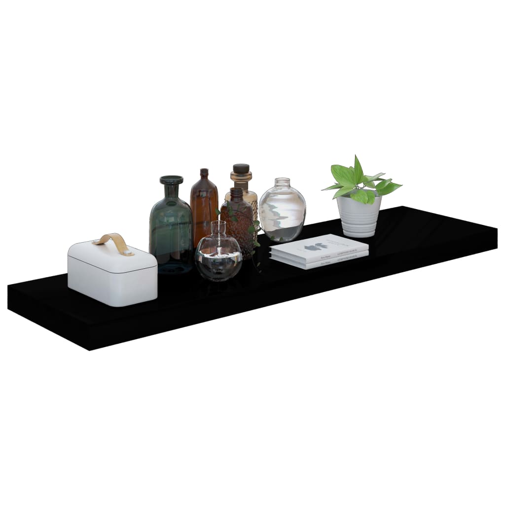 Plovoucí Nástěnná Police Černá Vysoký Lesk 90X23,5X3,8 Cm Mdf Černá S Vysokým Leskem