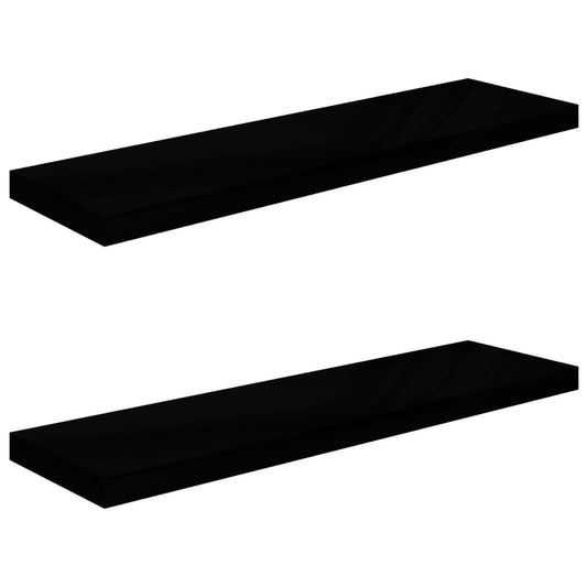 Plovoucí Nástěnné Police 2 Ks Lesklé Černé 90X23,5X3,8 Cm Mdf Černá S Vysokým Leskem