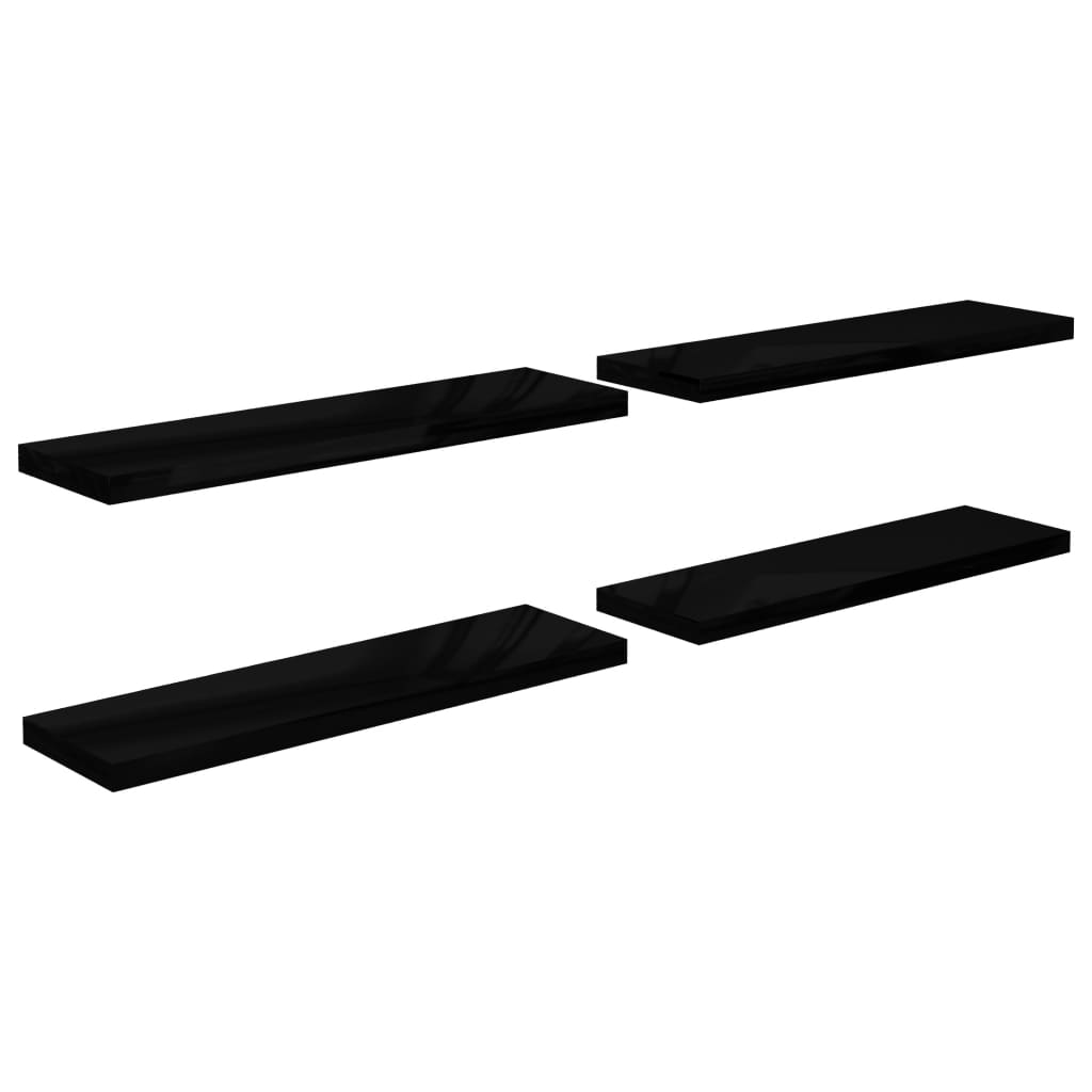 Plovoucí Nástěnné Police 4 Ks Lesklé Černé 90X23,5X3,8 Cm Mdf Černá S Vysokým Leskem