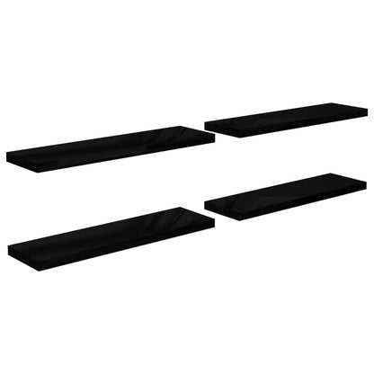 Plovoucí Nástěnné Police 4 Ks Lesklé Černé 90X23,5X3,8 Cm Mdf Černá S Vysokým Leskem