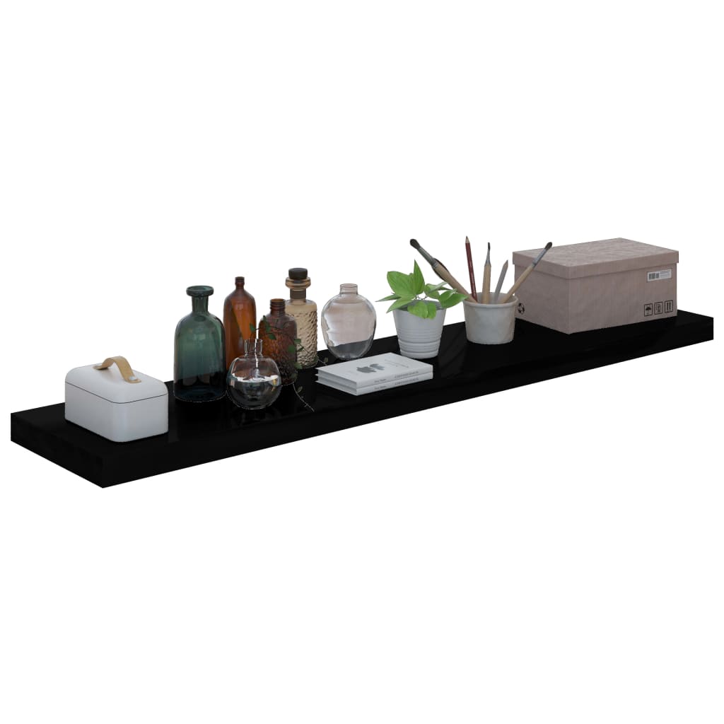 Plovoucí Nástěnná Police Černá Vysoký Lesk 120X23,5X3,8 Cm Mdf Černá S Vysokým Leskem