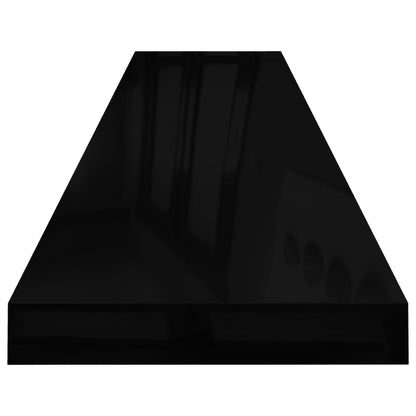 Plovoucí Nástěnné Police 2 Ks Lesklé Černé 120X23,5X3,8 Cm Mdf Černá S Vysokým Leskem