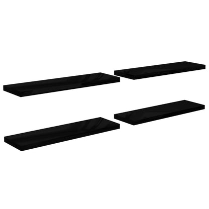 Plovoucí Nástěnné Police 4 Ks Lesklé Černé 120X23,5X3,8 Cm Mdf Černá S Vysokým Leskem