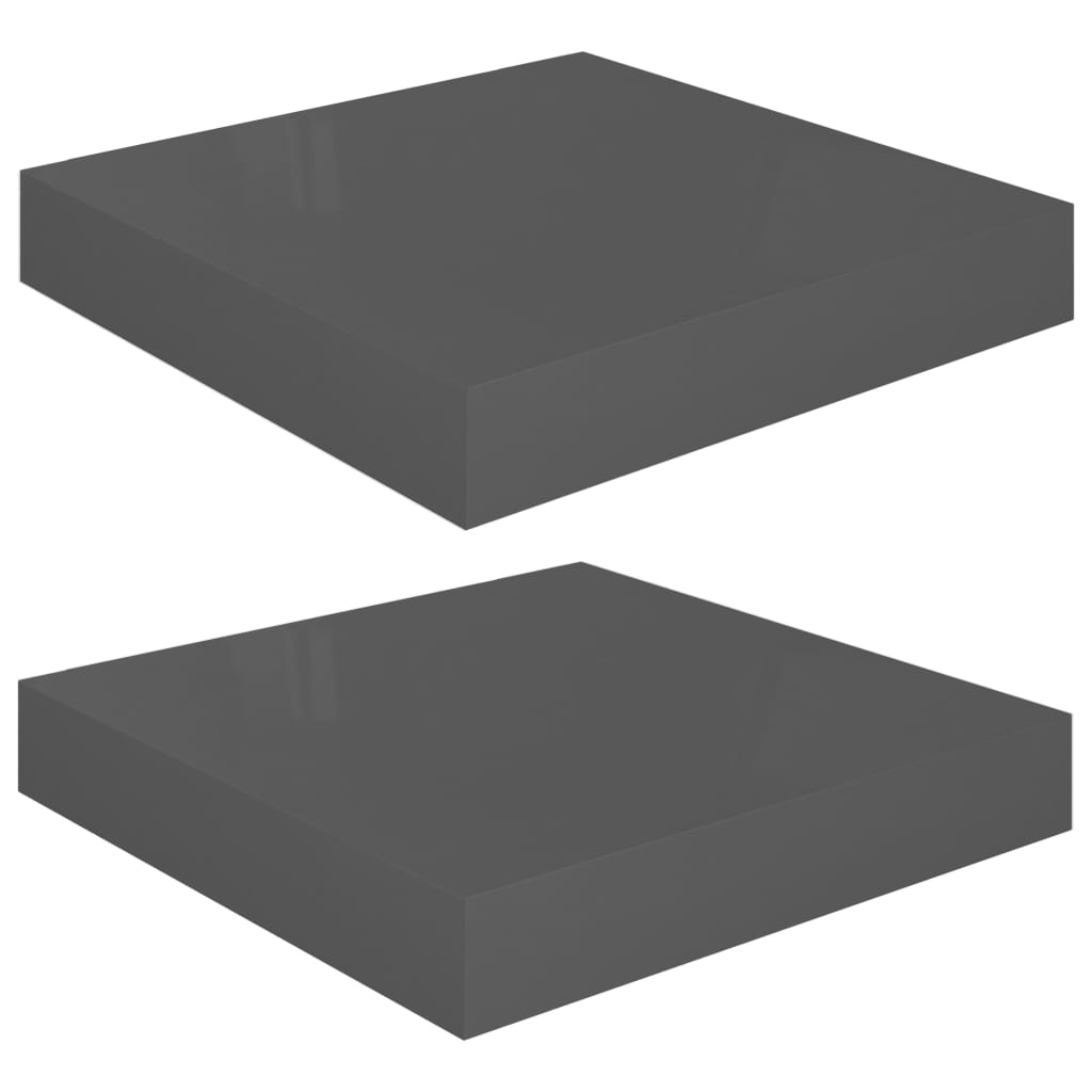 Plovoucí Nástěnné Police 2 Ks Lesklé Šedé 23X23,5X3,8 Cm Mdf Šedá S Vysokým Leskem