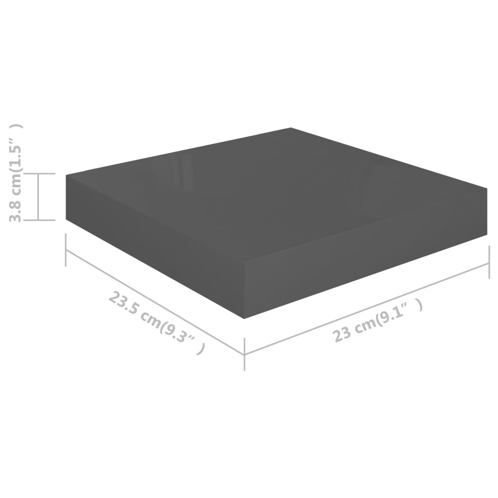 Plovoucí Nástěnné Police 4 Ks Lesklé Šedé 23X23,5X3,8 Cm Mdf Šedá S Vysokým Leskem