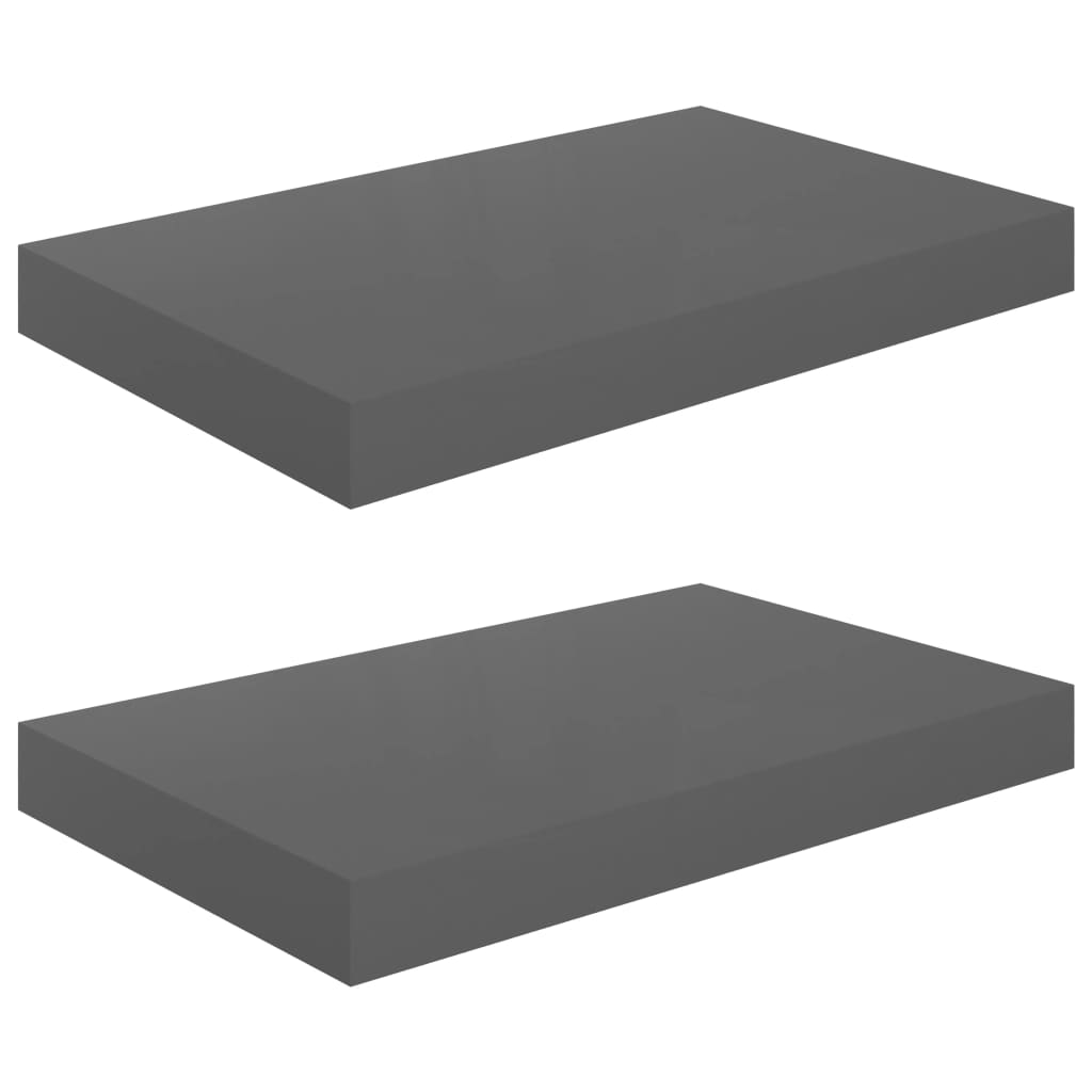 Plovoucí Nástěnné Police 2 Ks Šedé Vysoký Lesk 40X23X3,8 Cm Mdf Šedá S Vysokým Leskem