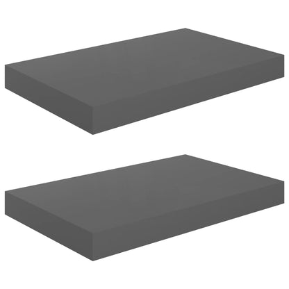 Plovoucí Nástěnné Police 2 Ks Šedé Vysoký Lesk 40X23X3,8 Cm Mdf Šedá S Vysokým Leskem