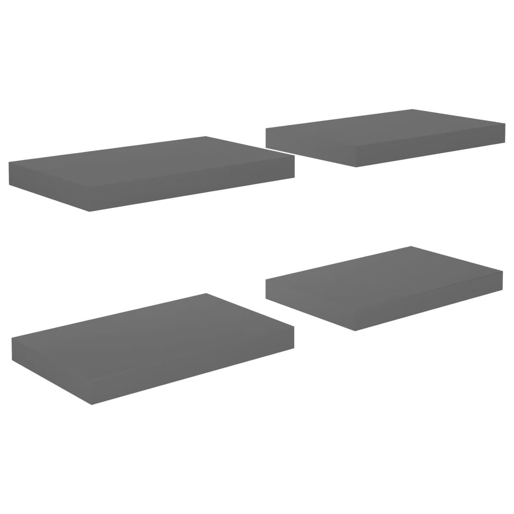 Plovoucí Nástěnné Police 4 Ks Šedé Vysoký Lesk 40X23X3,8 Cm Mdf Šedá S Vysokým Leskem