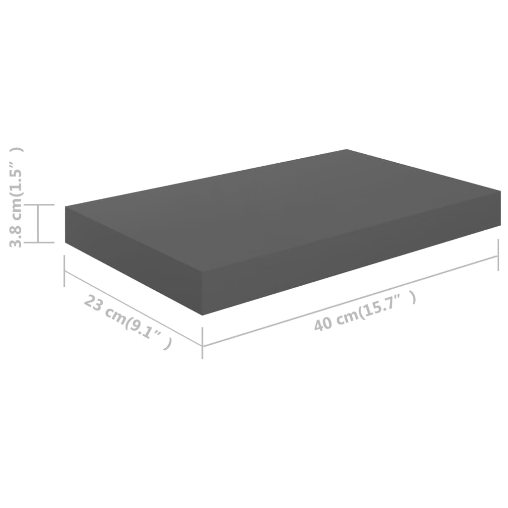 Plovoucí Nástěnné Police 4 Ks Šedé Vysoký Lesk 40X23X3,8 Cm Mdf Šedá S Vysokým Leskem
