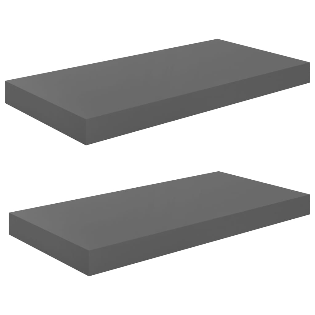 Plovoucí Nástěnné Police 2 Ks Šedé Vysoký Lesk 50X23X3,8 Cm Mdf Šedá S Vysokým Leskem